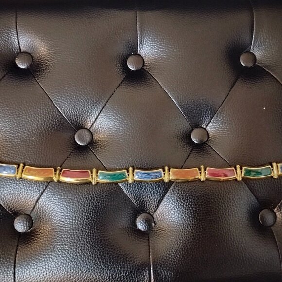 Enamel Multicolor Gold Accents Rectangular Shapes Necklace Chocker - Picture 11 of 11